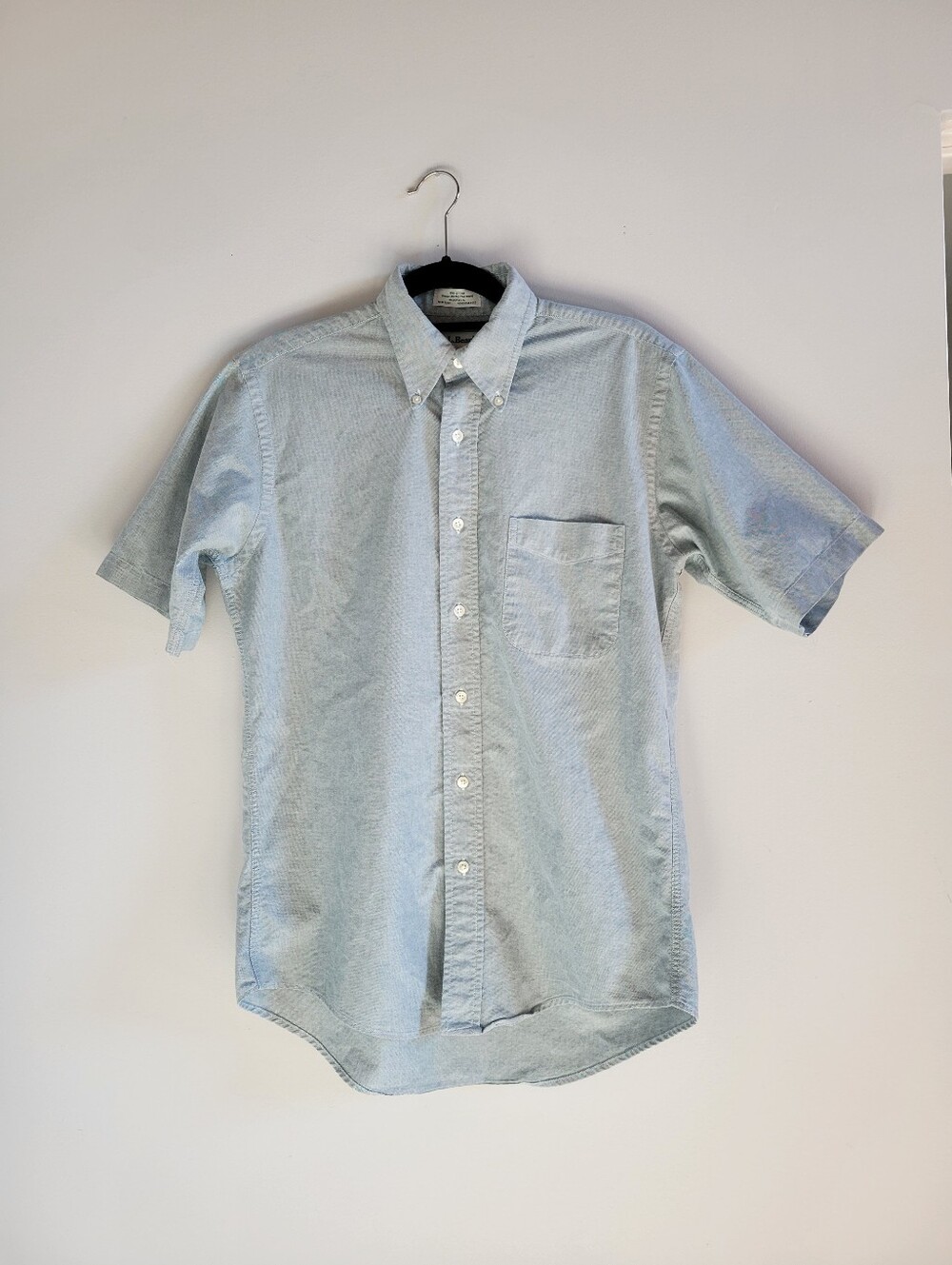 Vintage L.L. Bean 90s Short Sleeve Oxford Shirt Blue Cotton Ivy Mens 15 Reg